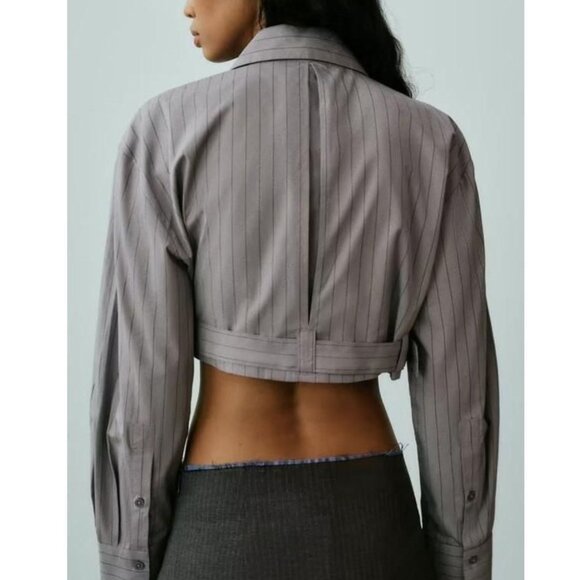 NWT Zara Striped Crop Shirt Jacket with Belt Bloggers Fave XXL - Picture 5 of 10